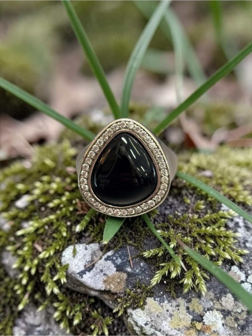 Sterling Silver Black Enamel Teardrop Statement Ring‎